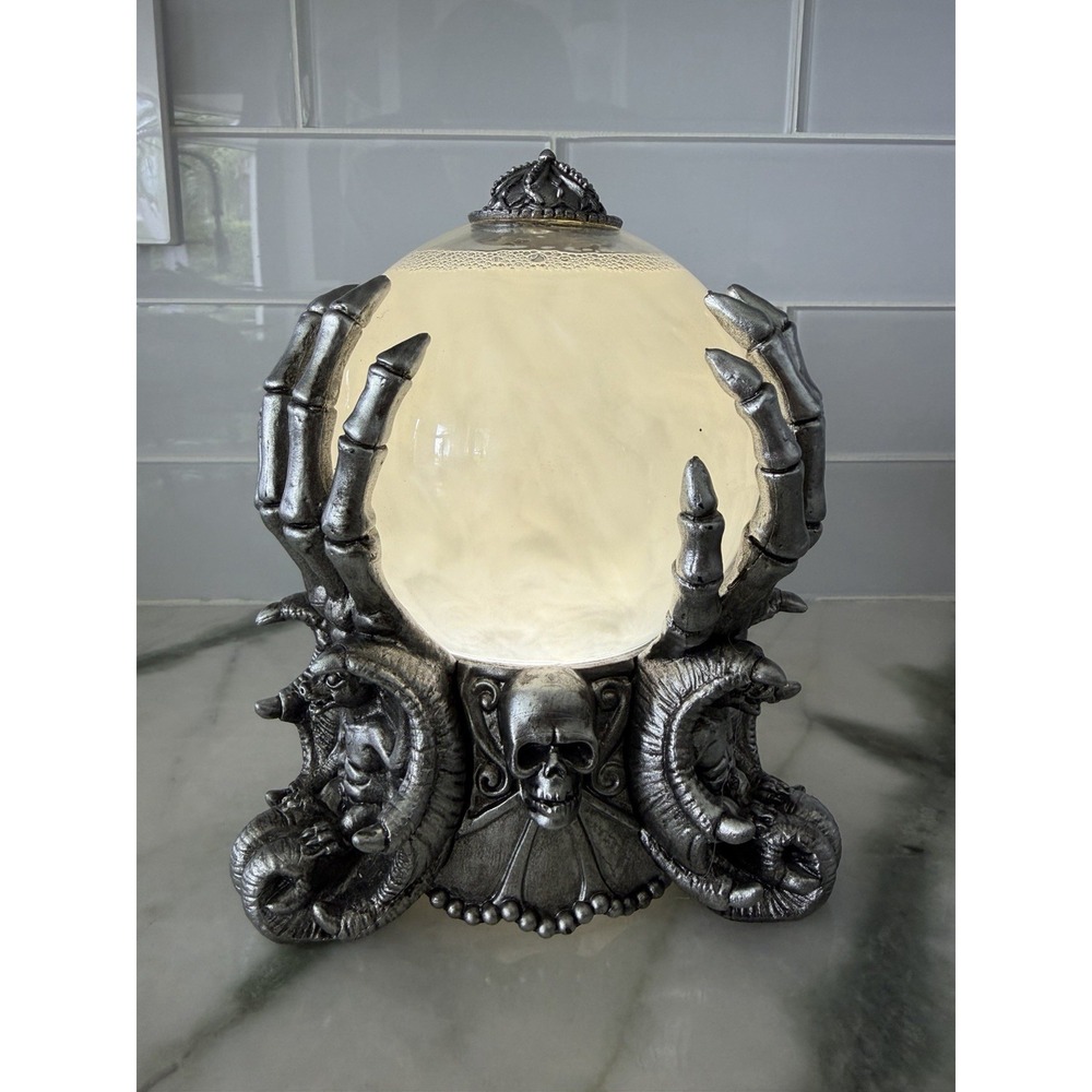 Crystal Ball With Skull And Gargoyle Halloween Decor Lights Up